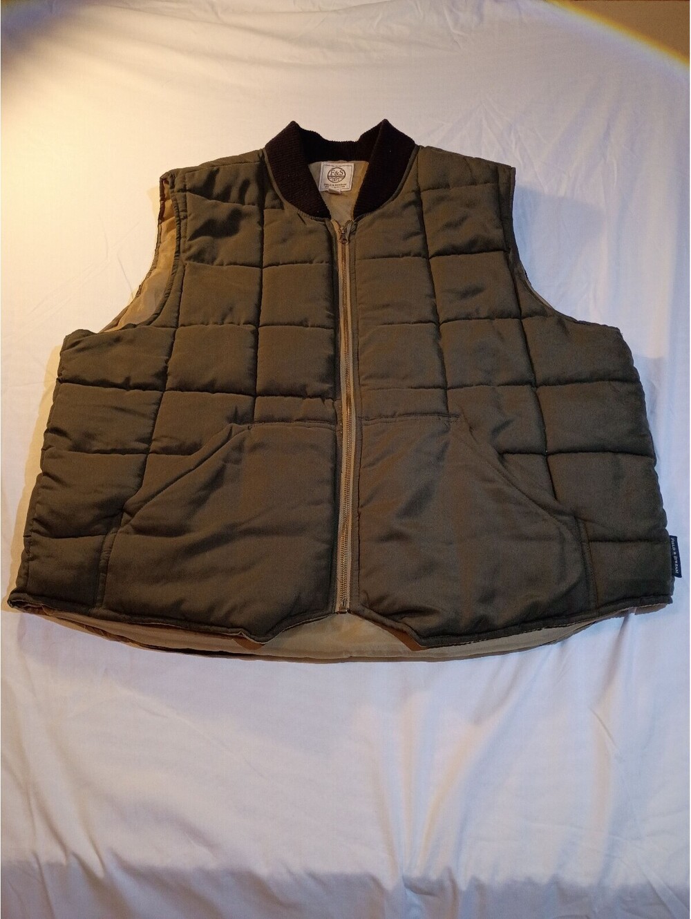 Field & Stream Quilted Puffer Vest XL Olive Green Polyester